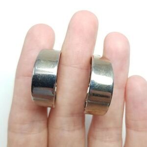 Vintage Wide Hoop Clip On Earrings, Classic Polished Metal Design, Retro Estate